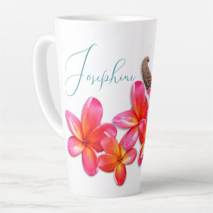 Tasse Latte Fleurs de Plumeria Étoiles de Mer Personnalisées