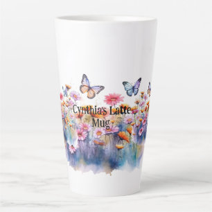 Tasse Latte Fleurs de prairie sauvage avec papillons nom modif