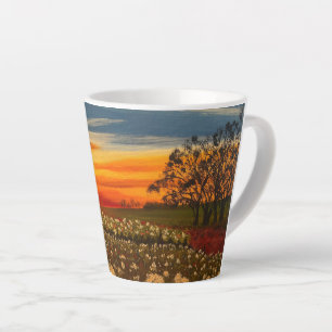 Tasse Latte Fleurs de printemps au coucher du soleil, par Gary