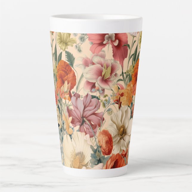 Tasse Latte Fleurs de printemps en fleur avec papillons (Devant)