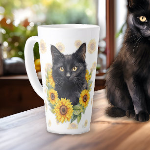 Tasse Latte Fleurs de soleil de chat noir dire