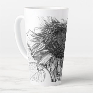 Tasse Latte Fleurs De Soleil Géantes Vintage Art Noir Et Blanc