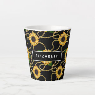 Tasse Latte Fleurs de soleil jaunes élégantes Motif élégant su
