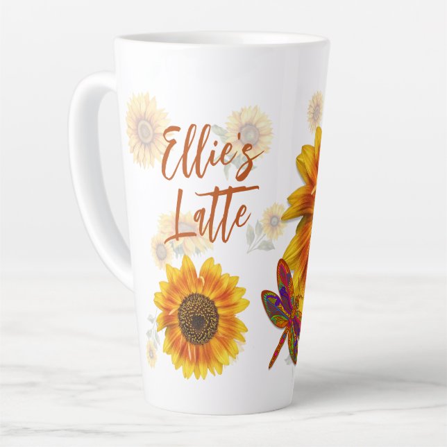 Tasse Latte Fleurs de soleil personnalisées (Angle gauche)