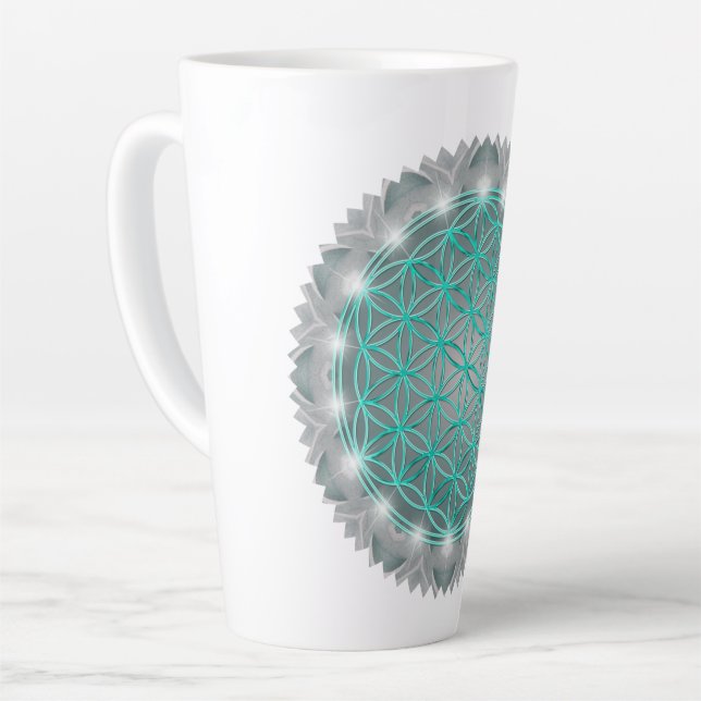 Tasse Latte FLEURS DE VIE - Géométrie Sacrée Lumière 2 (Angle gauche)