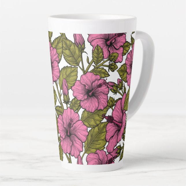 Tasse Latte Fleurs d'hibiscus roses (Angle droit)