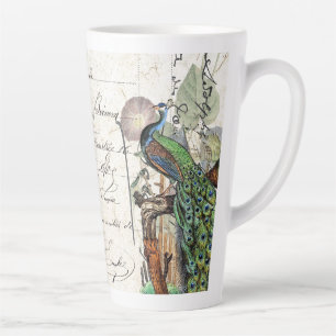 Tasse Latte Fleurs d'oiseaux de l'éphémère français de Peacock