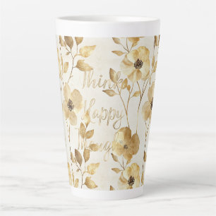 Tasse Latte Fleurs d'or pensées inspirantes heureuses