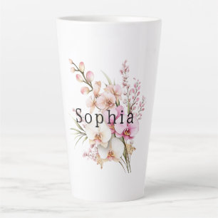 Tasse Latte Fleurs d'orchidée rose tropicale Anniversaire