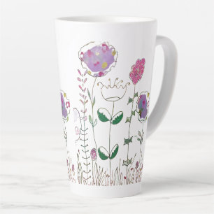 Tasse Latte Fleurs en techniques mixtes