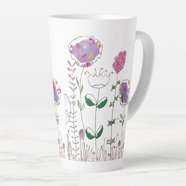 Tasse Latte Fleurs en techniques mixtes  (Angle droit)