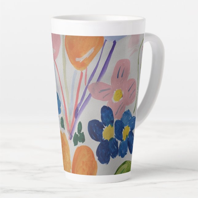 Tasse Latte Fleurs et ballons en latte (Angle droit)