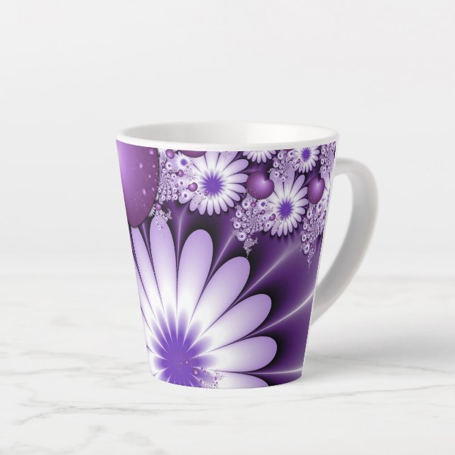 Tasse Latte Fleurs et cœurs abstraits de l'amour fractal (Angle droit)