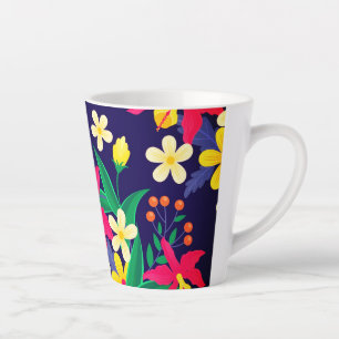 Tasse Latte Fleurs Exotiques Colorées Motif Feuilles-23021