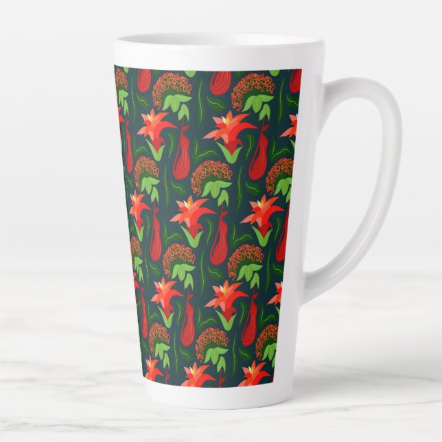 Tasse Latte Fleurs Exotiques Colorées Motif Feuilles-23187 (Droite)