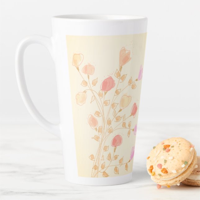 Tasse Latte Fleurs Filles Design avec Pink et Peach (En situation)
