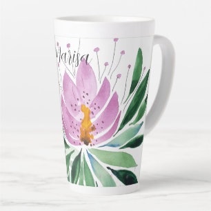 Tasse Latte Fleurs Fleurissent Violet Œuvre D'art Original Aqu
