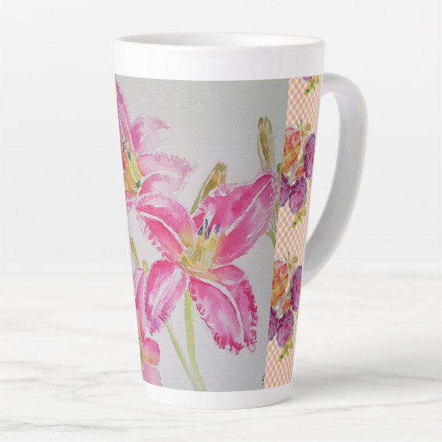 Tasse Latte Fleurs florales de Lily rose chic de Shabby En vic (Angle droit)