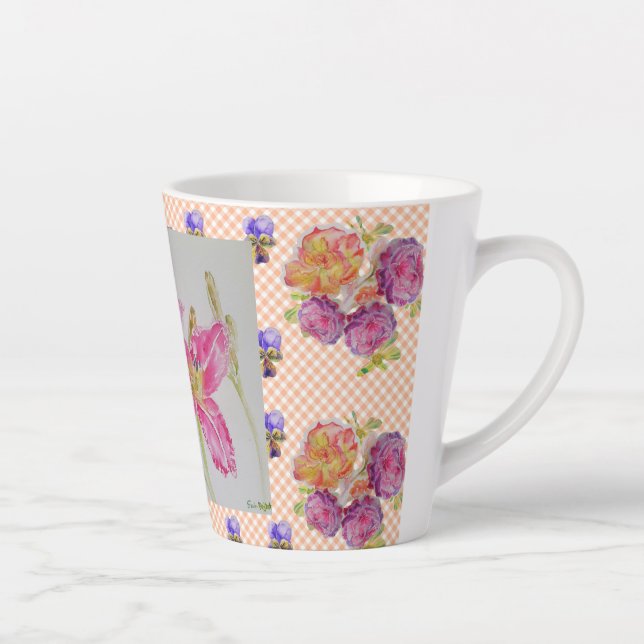 Tasse Latte Fleurs florales Shabby Chic rose Lily En vichy Ros (Droite)
