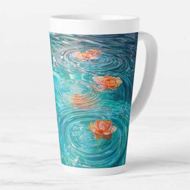 Tasse Latte Fleurs flottant sur l'eau  (Angle droit)