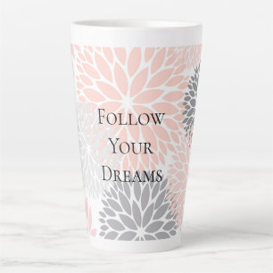 Tasse Latte Fleurs Gris Rose Rose Chic Et Élégantes