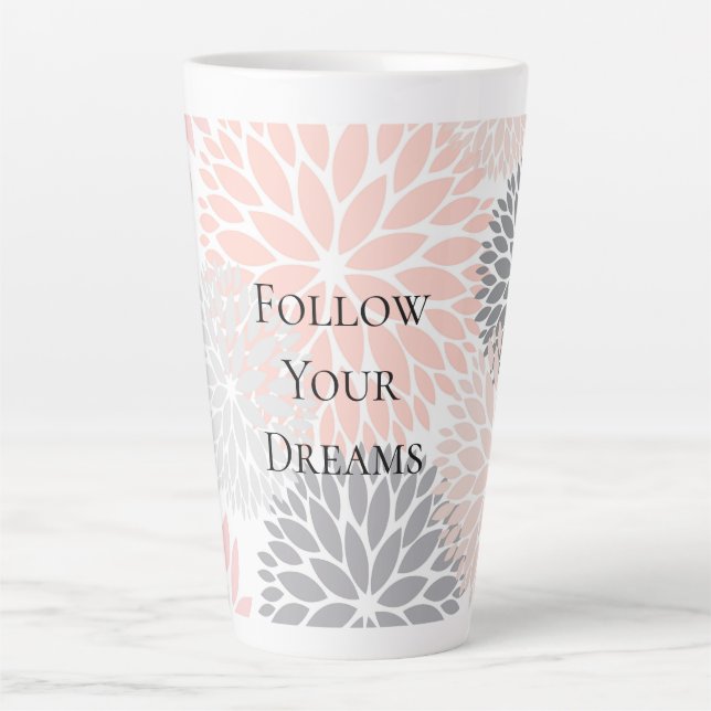 Tasse Latte Fleurs Gris Rose Rose Chic Et Élégantes (Devant)