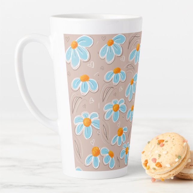 Tasse Latte Fleurs Heureuses (En situation)