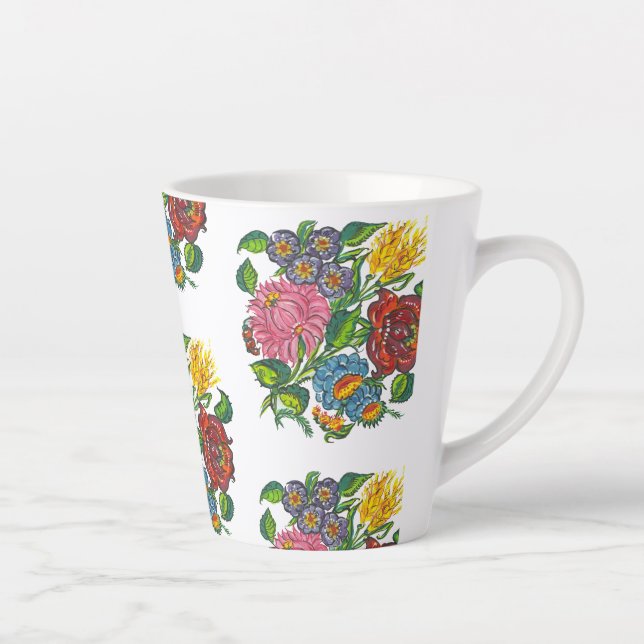 Tasse Latte Fleurs hongroises colorées (Droite)
