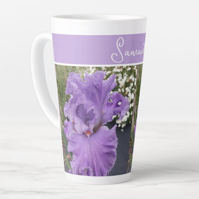 Tasse Latte Fleurs Iris Fleurs Violet Lavande Lilac Floral (Angle gauche)