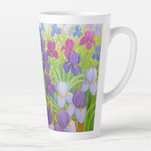 Tasse Latte Fleurs Iris Violet Peinture Beaux Art