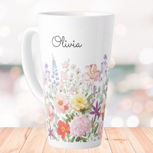 Tasse Latte Fleurs Jardin Floral Coloré Jolies Personnalisé