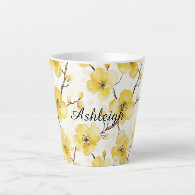 Tasse Latte Fleurs jaunes d'or (Devant)