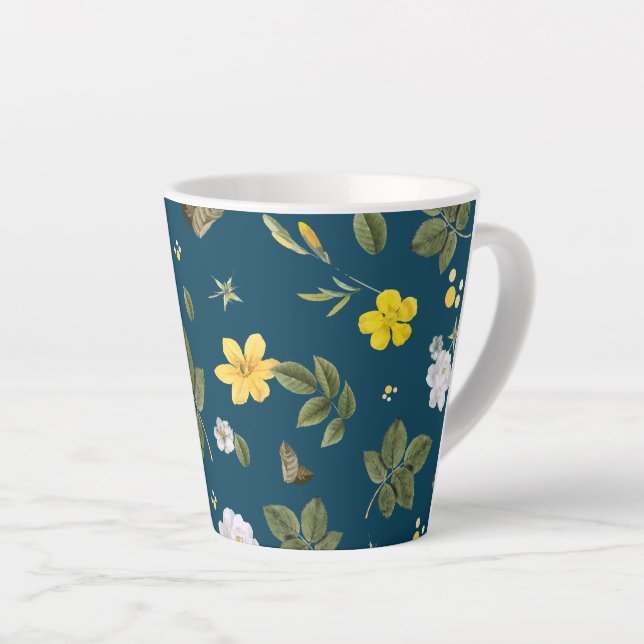 Tasse Latte Fleurs jaunes et roses blanches (Angle droit)