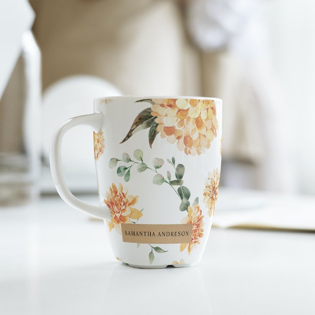 Tasse Latte Fleurs Jaunes Modernes & Cadeau Personnalisé Kraft (Créateur téléchargé)