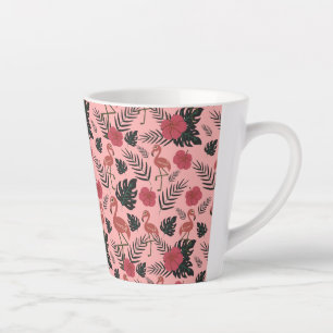 Tasse Latte Fleurs motifs et feuilles flamands roses