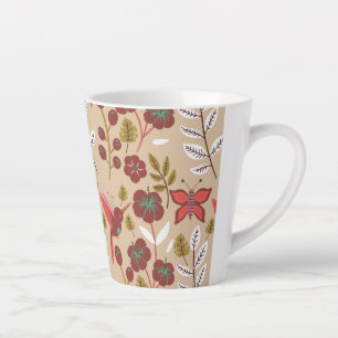 Tasse Latte Fleurs motifs florales sans soudure, oiseaux, papi