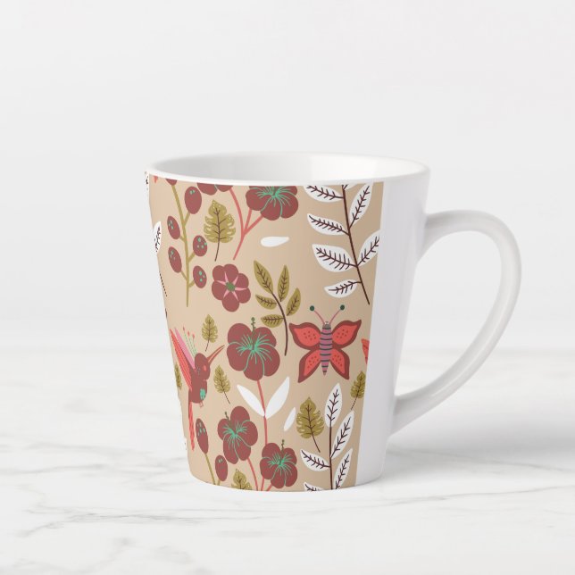 Tasse Latte Fleurs motifs florales sans soudure, oiseaux, papi (Droite)