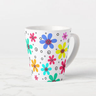 Tasse Latte Fleurs multicolores marguerites fond rétro été