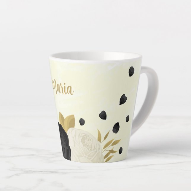 Tasse Latte Fleurs noires et blanches romantiques mariage or (Angle droit)