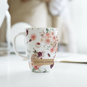 Tasse Latte Fleurs Pastel Modernes & Cadeau Personnalisé Kraft