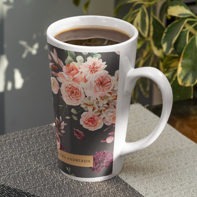 Tasse Latte Fleurs Pastel Modernes & Cadeau Personnalisé Kraft (Créateur téléchargé)