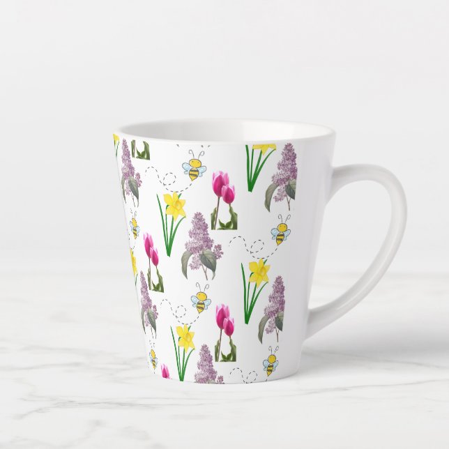 Tasse Latte Fleurs printanières Tulipes Jonquilles Lilas  (Droite)