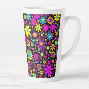 Tasse Latte Fleurs Psychédéliques Vibrantes en Fleur