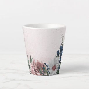 Tasse Latte Fleurs romantiques roses blanches et navires avec 