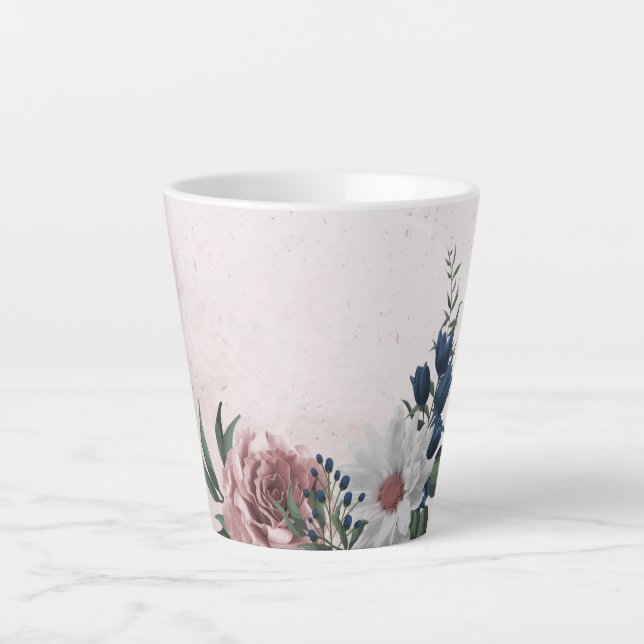Tasse Latte Fleurs romantiques roses blanches et navires verdu (Devant)