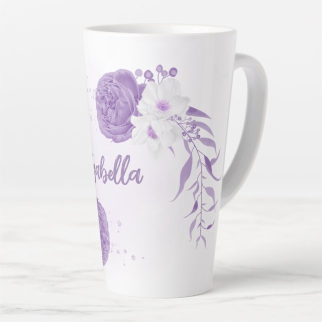 Tasse Latte Fleurs romantiques violettes et blanches (Angle droit)