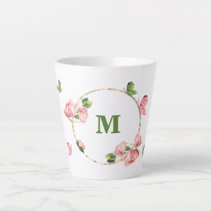 Tasse Latte fleurs rose chaud verdure papillons