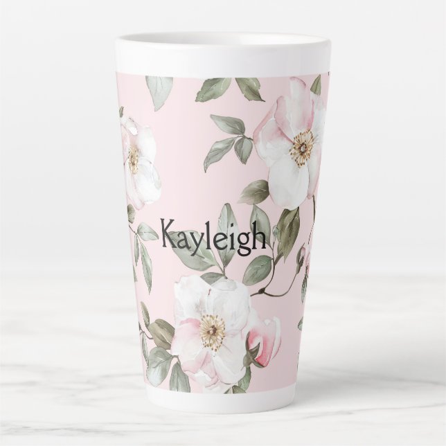 Tasse Latte Fleurs roses blanches de teinte rose jolie   (Devant)