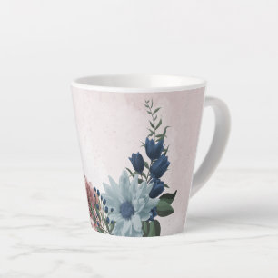 Tasse Latte Fleurs roses bleues romantiques verdure