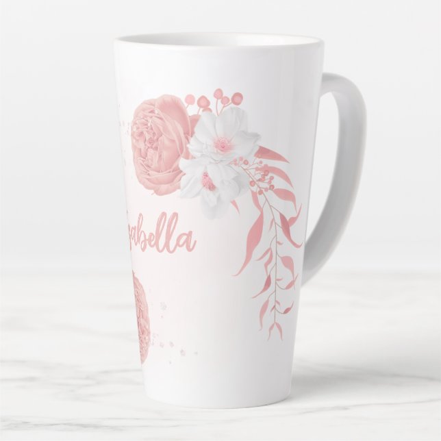 Tasse Latte fleurs roses et blanches romantiques (Angle droit)